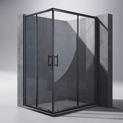 70x120x195cm Duschkabine Eckeinstieg Gleittür ESG Klarglas Schwarzer Aluminiumrahmen (1/5)
