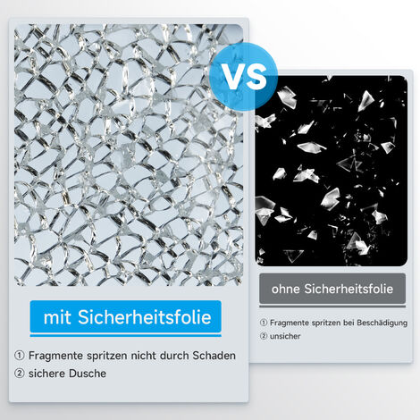 120x200cm Walk in Duschwand  NANO ESG 6mm Nanobeschichtung glas mit Splitterschutzfolie,Walk in Duschtrennwand Glaswand mit Edelstahl L-Stabilisator schwarzer Rahmen aus Aluminium zeinfache Reinigung