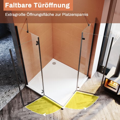 SONNI Duschkabine Eckeinstieg Dusche Scharniertür Duschabtrennung Glas Eckdusche 6mm ESG-Sicherheitsglas Schwarzer Aluminiumrahmen H:195cm 80x80cm