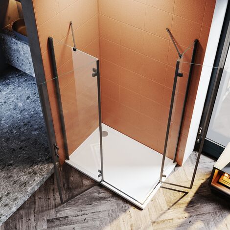 SONNI Duschkabine Eckeinstieg Falttür 80x120x195cm Duschabtrennung 6mm NANO ESG- Sicherheitsglas Schwarzer Aluminiumrahmen (1/5)