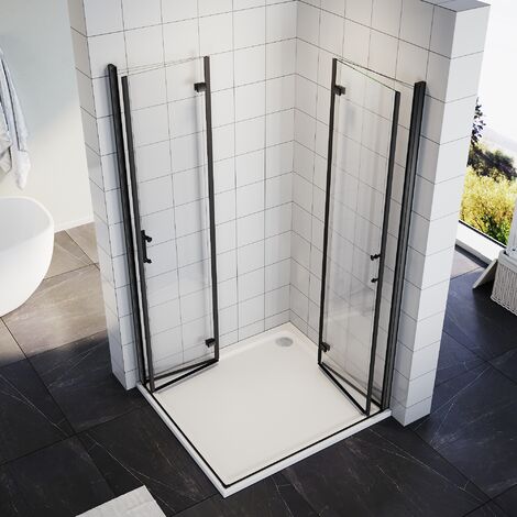 SONNI Duschkabine Eckeinstieg 80-120 cm Höhe 195 cm Schwarzes Dusche Falttür 180º Duschwand Duschabtrennung-90x90cm (1/5)