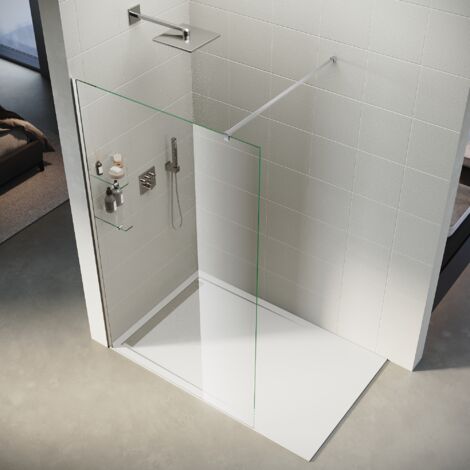 SONNI Walk In Duschwand 80 x 200cm mit 8mm Nano-Beschichtung ESG Sicherheitsglas mit Zwei 8mm Dreieckigen Glasablagen und Stabilisator. (1/5)