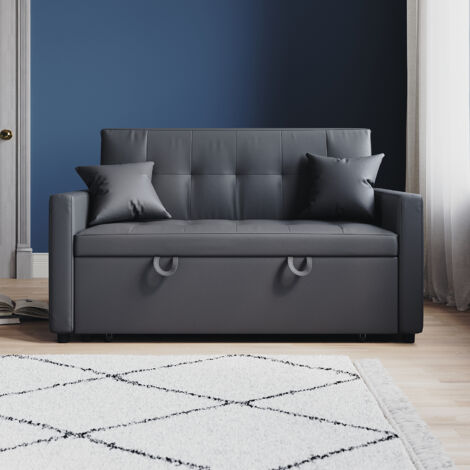 SONNI Schlafsofa 3-in-1 mit Kunststoffbeinen, Stauraum, Verstecktem Ausziehbett, Verstellbarer Rückenlehne und 2 Kissen, Dunkelgrau (1/5)