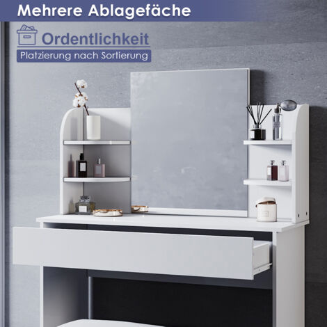 SONNI Schminktisch Weiß mit Spiegel und Hocker,mit Led Spiegelleuchte,3 Beleuchtungsmodi und 10 Helligkeiten, Intelligente Speicherfunktion,108x40x140cm