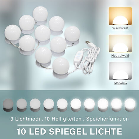 Meykoers Kosmetikspiegel mit Beleuchtung LED Hollywood Schminkspiegel  50x42cm Weiß mit Touchschalter, 3 Lichtfarben, Dimmbar