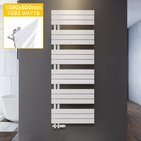 ELEGANT Handtuchheizkörper Paneelheizkorper Handtuchtrockner heizung bad Weiß Badheizkörper Flach design 1590x600mm mit Weiß Thermostat