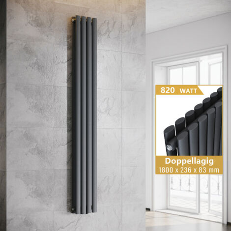 ELEGANT Heizkörper Anthrazit Röhren Paneelheizkorper Vertikal 1800x236mm Doppellagig