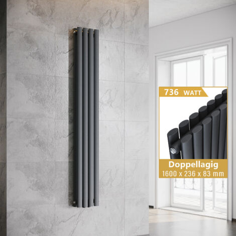 ELEGANT Heizkörper Anthrazit Röhren Paneelheizkorper Vertikal 1600x236mm Doppellagig