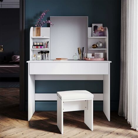 Schminktisch SONNI mit Spiegel und Hocker Weiß 108 cm breit (1/5)