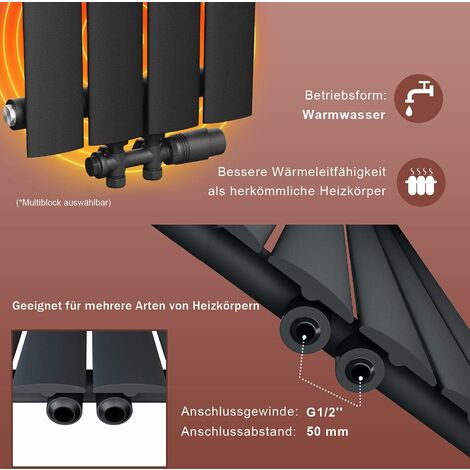 ELEGANT Design Heizkörper Anthrazit Flachheizkörper Heizung Vertikal Einlagig 600x311mm