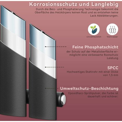 ELEGANT Design Heizkörper Anthrazit Flachheizkörper Heizung Vertikal Einlagig 600x311mm