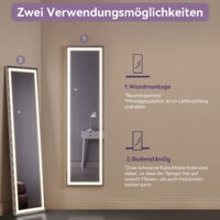 thumbnail: SONNI Staande LED Spiegel Met Verlichting – 160 X 60 Cm, 3 Kleuren Licht, Dimbaar, Met Stopcontact En Standaard