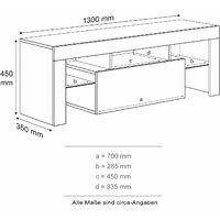 SUNXURY TV Schrank mit LED Beleuchtung Hochglanz Lowboard Weiß,Glasböden,mit Schranktüren,130x35x45cm
