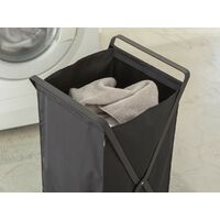 Yamazaki Home Wäschekorb schwarz Wäschesammler aus Metall mit Tragebügel 