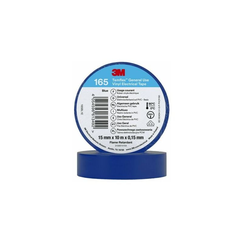 Ruban isolant 3M Temflex en Vinyle Bleu 10m x 15mm x 0.152mm ( Prix pour 1 )