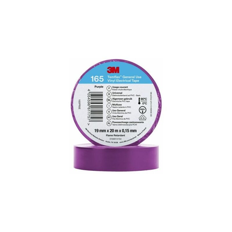 Ruban isolant 3M Temflex 165 en Vinyle Pourpre 20m x 19mm x 0.152mm ( Prix pour 1 )