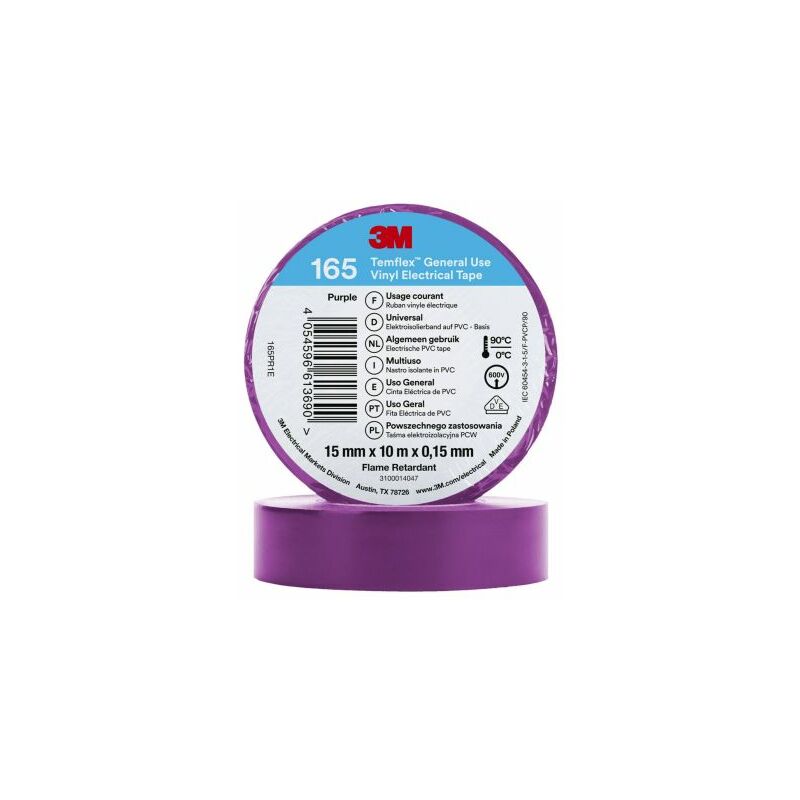 Ruban isolant 3M Temflex 165 en Vinyle Pourpre 10m x 15mm x 0.152mm ( Prix pour 1 )