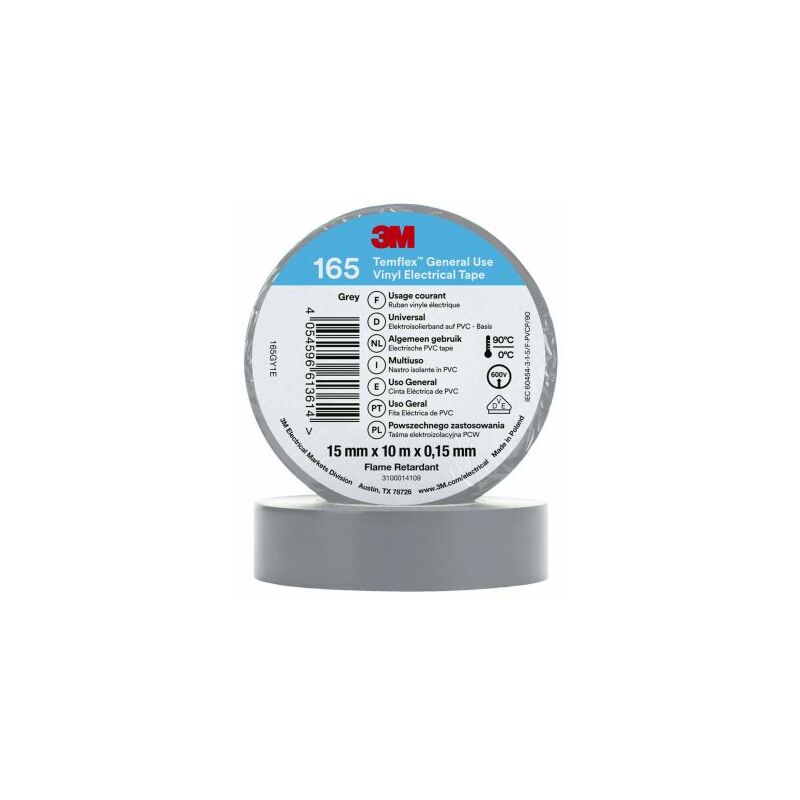 Ruban isolant 3M Temflex en Vinyle Gris 10m x 15mm x 0.152mm ( Prix pour 1 )