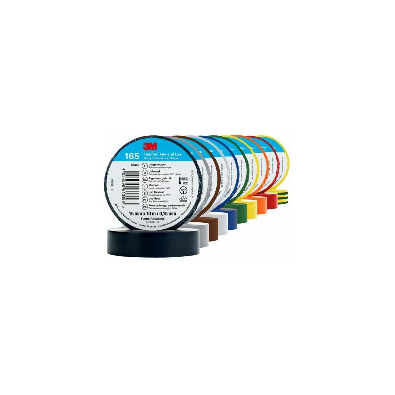 Ruban isolant 3M Temflex 165 en Vinyle Assorties 10m x 15mm x 0.152mm ( Prix pour 1 Kit )