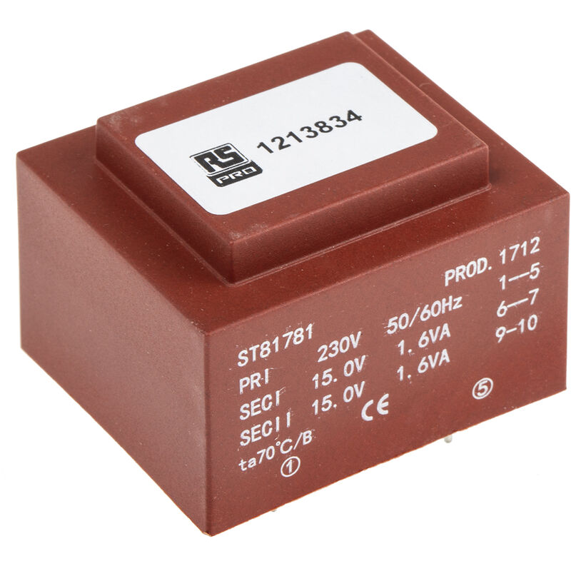 Transformateur pour circuit imprimé RS PRO, 9V c.a., 115 V ac, 230 V ac,  6VA, 2 sorties