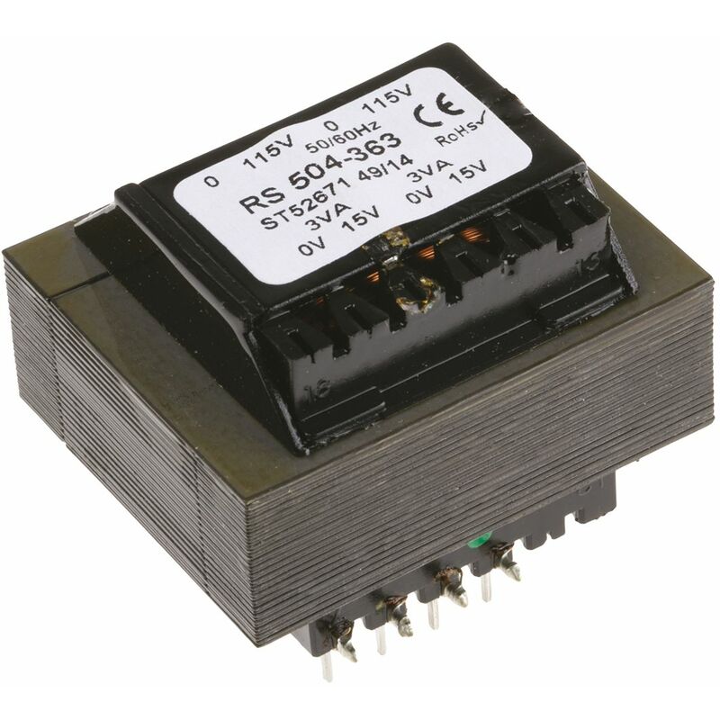 Transformateur pour circuit imprimé RS PRO, 9V c.a., 115 V ac, 230 V ac,  6VA, 2 sorties