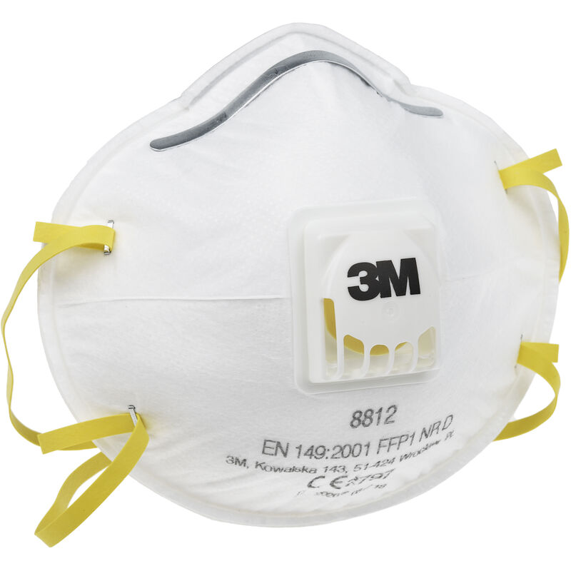 Masque respiratoire jetable 3M, FFP1, avec soupape,  avec clip nasal réglable série 8000 ( Prix pour Boîte de 10 )