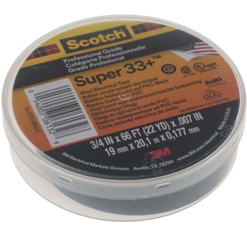 Ruban isolant en vinyle 3M Scotch Super 33+ de qualité professionnelle, noir,  19 mm x 20 m (3/4 po x 66 pi)