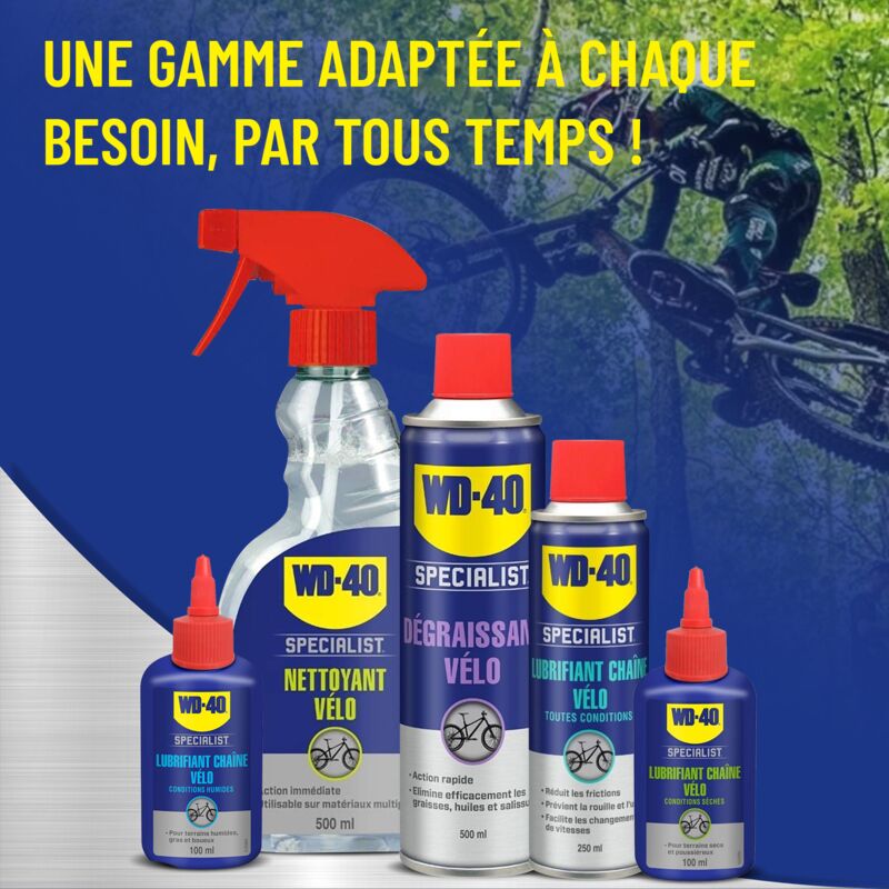 Entretien Transmission Vélo Kit Entretien Chaîne Vélo WD-40 BIKE - Nettoyant 500ml Lubrifiant 250ml Nettoyant Chaîne 500ml