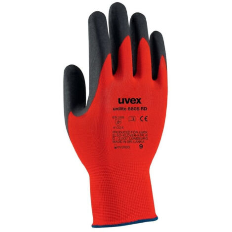 Gants de manutention Uvex Unilite 6605 RD taille 10, Manutention générale, 1 Paire, Rouge ( Prix pour 1 paire )