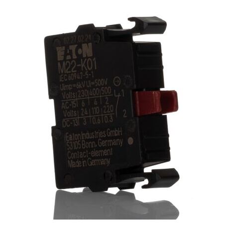 EATON CONTACT AUXILIAIRE M22-K01, FIXATION AVANT, 1 NC, 1 UNITÉ 216378