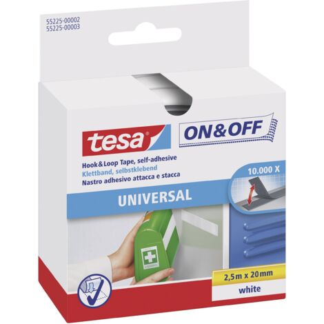 Tesa – Ruban auto-agrippant 2,5 m x 20 mm blanc – Fixation sécurisée jusqu'à 10 000 ouvertures – Pour surfaces lisses et légères