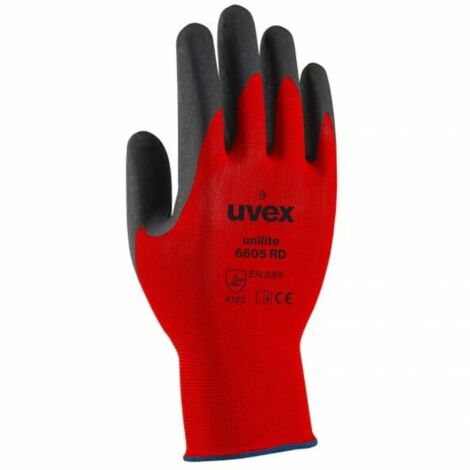 Gants de manutention Uvex Unilite 6605 RD taille 7, Manutention générale, 1 Paire, Rouge ( Prix pour 1 paire )