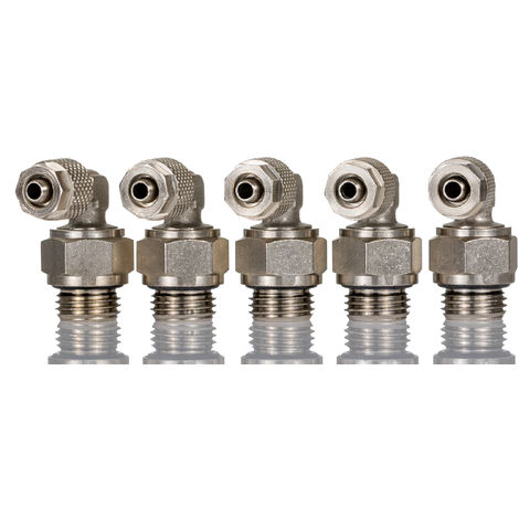 Adaptateur fileté coudé RS PRO vers Enfichable 6 mm G 1/4 Mâle ( Prix pour Paquet de 5 ) (1/2)
