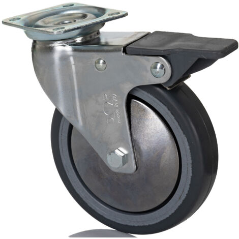 Roulettes industrielles Pivotant avec frein RS PRO, Diam 100mm, 60kg ( Prix pour 1 ) (1/2)