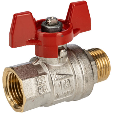 Robinet à boisseau sphérique haute pression en Laiton BSPP 1/2" Poignée Rouge 2 voies ( Prix pour 1 )