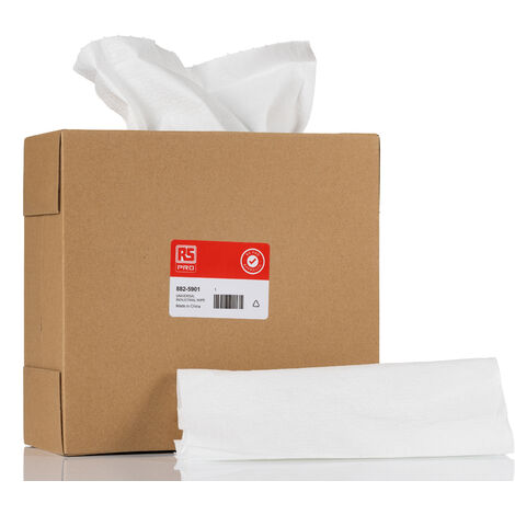 Rs Pro – Chiffons non pelucheux 425 x 230 mm – Lot de 120 pour nettoyage industriel – Usage unique mouillé/sec – Blanc (1/2)