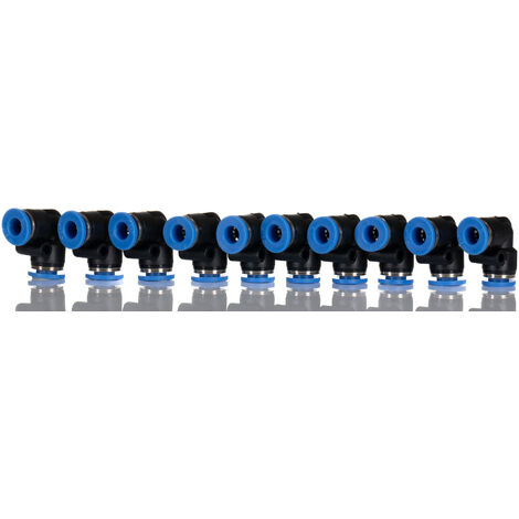 Adaptateur tube à tube coudé RS PRO vers Enfichable 6 mm Enfichable 6 mm ( Prix pour Paquet de 10 ) (1/2)