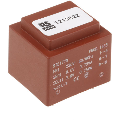 Transformateur pour circuit imprimé, Vin V c.a., Vout 2 x 9V c.a., 2  sorties, 1.5VA ( Prix pour 1 )