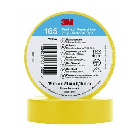 Ruban isolant 3M Temflex en Vinyle Jaune 20m x 19mm x 0.152mm ( Prix pour 1 )