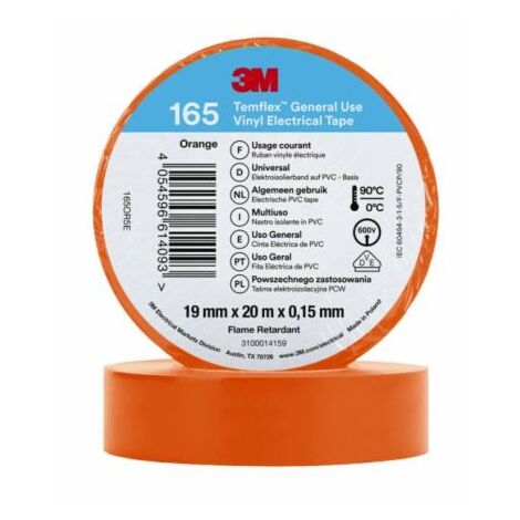 Ruban isolant 3M Temflex 155 en Vinyle Orange 20m x 19mm x 0.152mm ( Prix pour 1 )