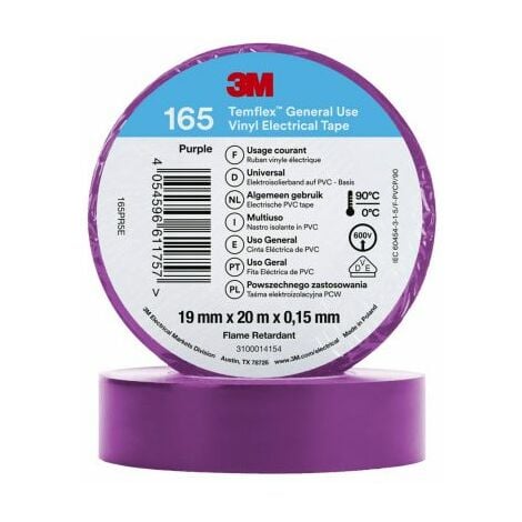 Ruban isolant 3M Temflex 165 en Vinyle Pourpre 20m x 19mm x 0.152mm ( Prix pour 1 )