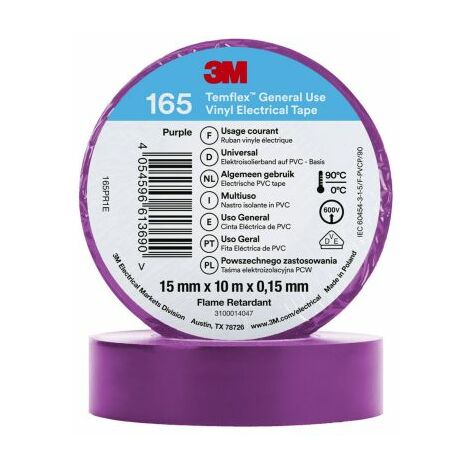 Ruban isolant 3M Temflex 165 en Vinyle Pourpre 10m x 15mm x 0.152mm ( Prix pour 1 )
