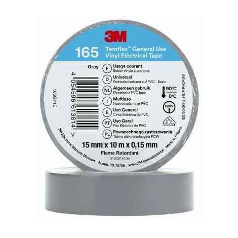 Ruban isolant 3M Temflex en Vinyle Gris 10m x 15mm x 0.152mm ( Prix pour 1 )