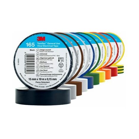 Ruban isolant 3M Temflex 165 en Vinyle Assorties 10m x 15mm x 0.152mm ( Prix pour 1 Kit )