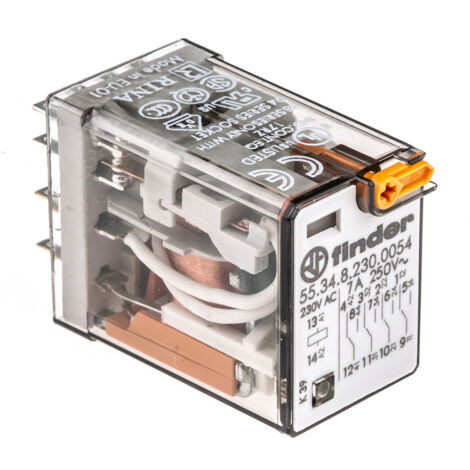 Finder – Relais de prise de recherche 4 interrupteurs 7A 230V AC – Montage enfichable sur prises série 94 – Charge nominale 1750 VA – Endurance électrique 150 000 cycles
