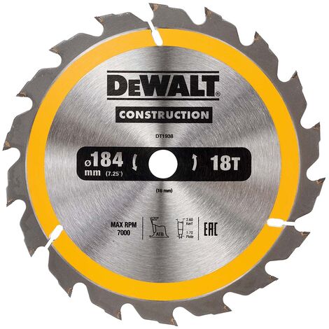 Dewalt – Lame de scie circulaire 184mm 18T – Pour bois dur et matériaux composites – Coupe rapide et précise – Revêtement anti-adhésif - DT1938-QZ