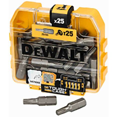 Dewalt – Lot de 25 embouts de vissage T25 x 25 mm – Empreinte Torx – Durabilité accrue – Pour vissage rapide en série – Coffret ToughCase TM