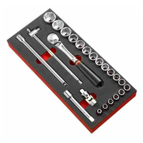 Jeu de douilles 1/2' hexagonal – 23 pièces avec cliquet et rallonges – Compatible servantes modulaires FACOM – Module mousse rangement - SL1PB