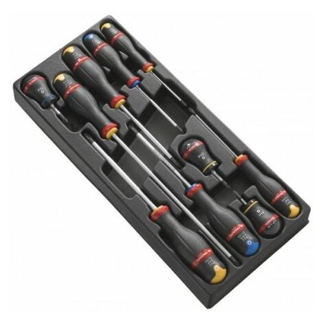 Facom – Coffret de 10 tournevis Protwist® – Pointes Phillips et fendue – Plateau thermoformé pour rangement facile – Usage professionnel