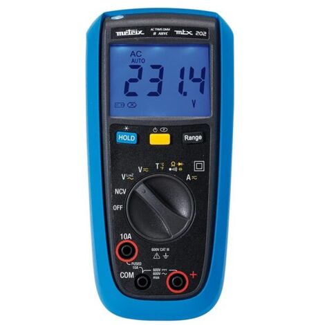 Metrix – Multimètre numérique TRMS IP54 CAT III 600V – Mesures AC/DC jusqu'à 10A – Affichage LCD éclairé – Thermocouple K inclus